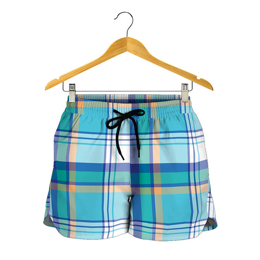 Blue Madras Pattern Print Women's Shorts