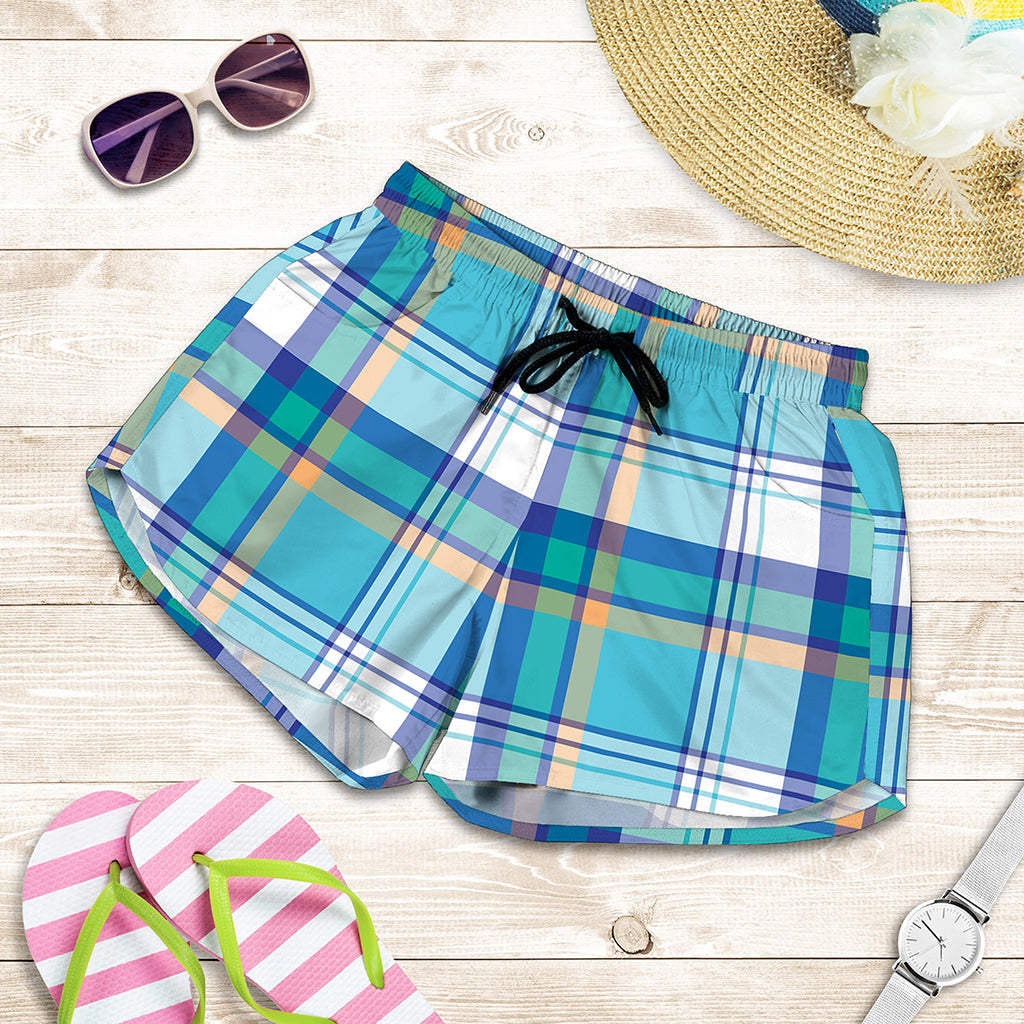 Blue Madras Pattern Print Women's Shorts