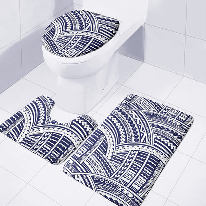 Blue Maori Polynesian Tattoo Print 3 Piece Bath Mat Set