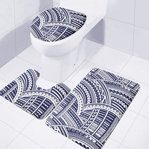 Blue Maori Polynesian Tattoo Print 3 Piece Bath Mat Set