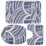 Blue Maori Polynesian Tattoo Print 3 Piece Bath Mat Set