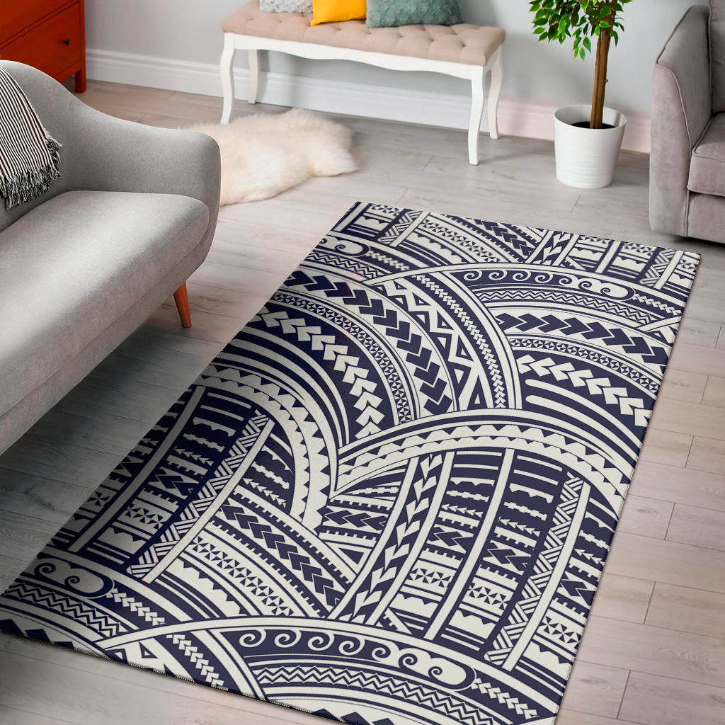 Blue Maori Polynesian Tattoo Print Area Rug