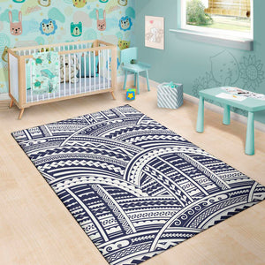 Blue Maori Polynesian Tattoo Print Area Rug