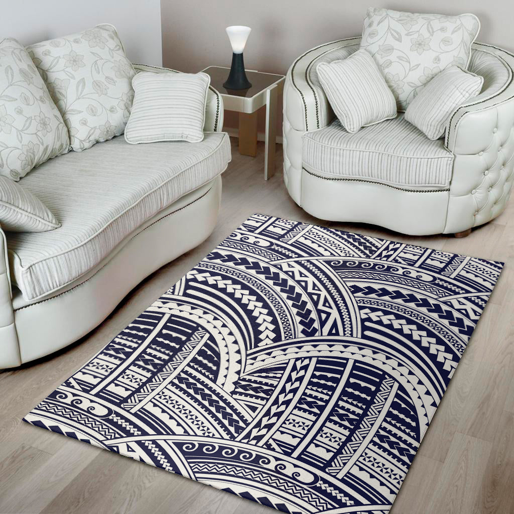 Blue Maori Polynesian Tattoo Print Area Rug