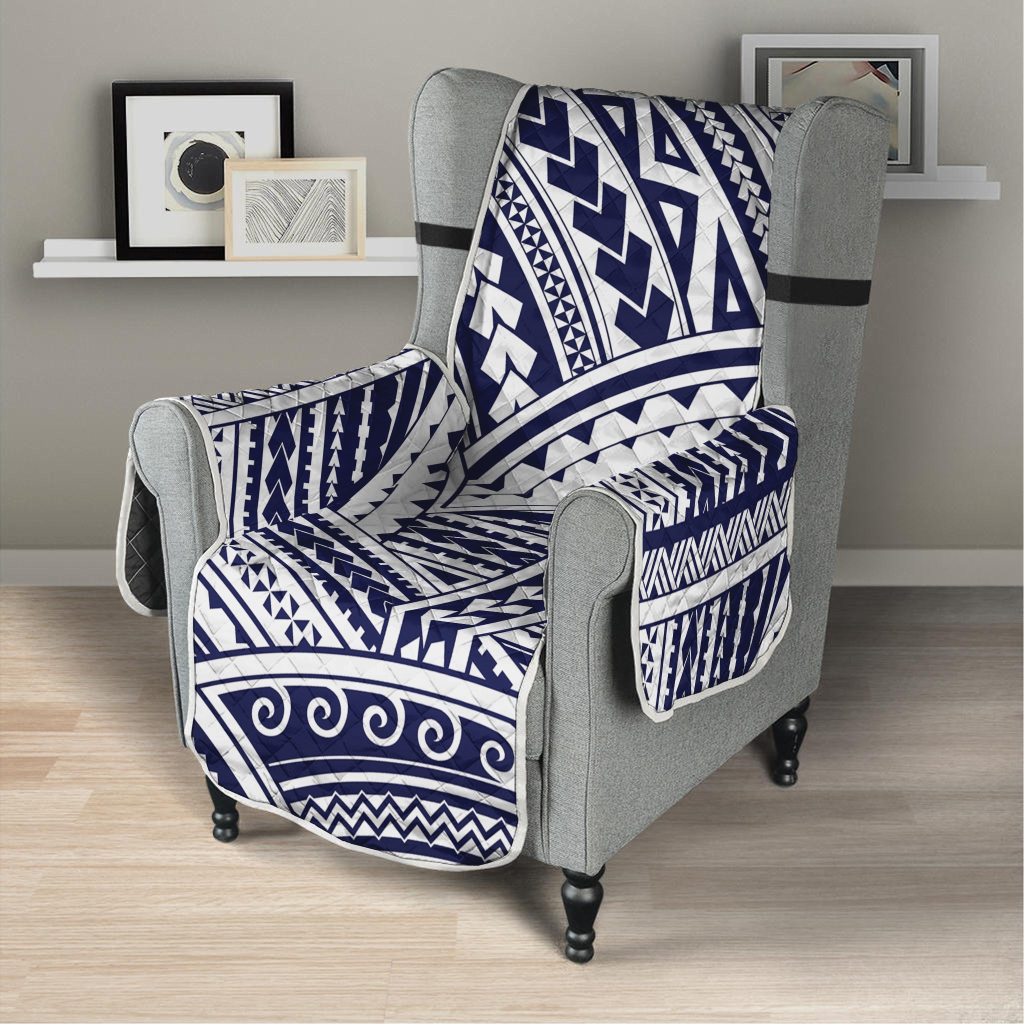 Blue Maori Polynesian Tattoo Print Armchair Protector