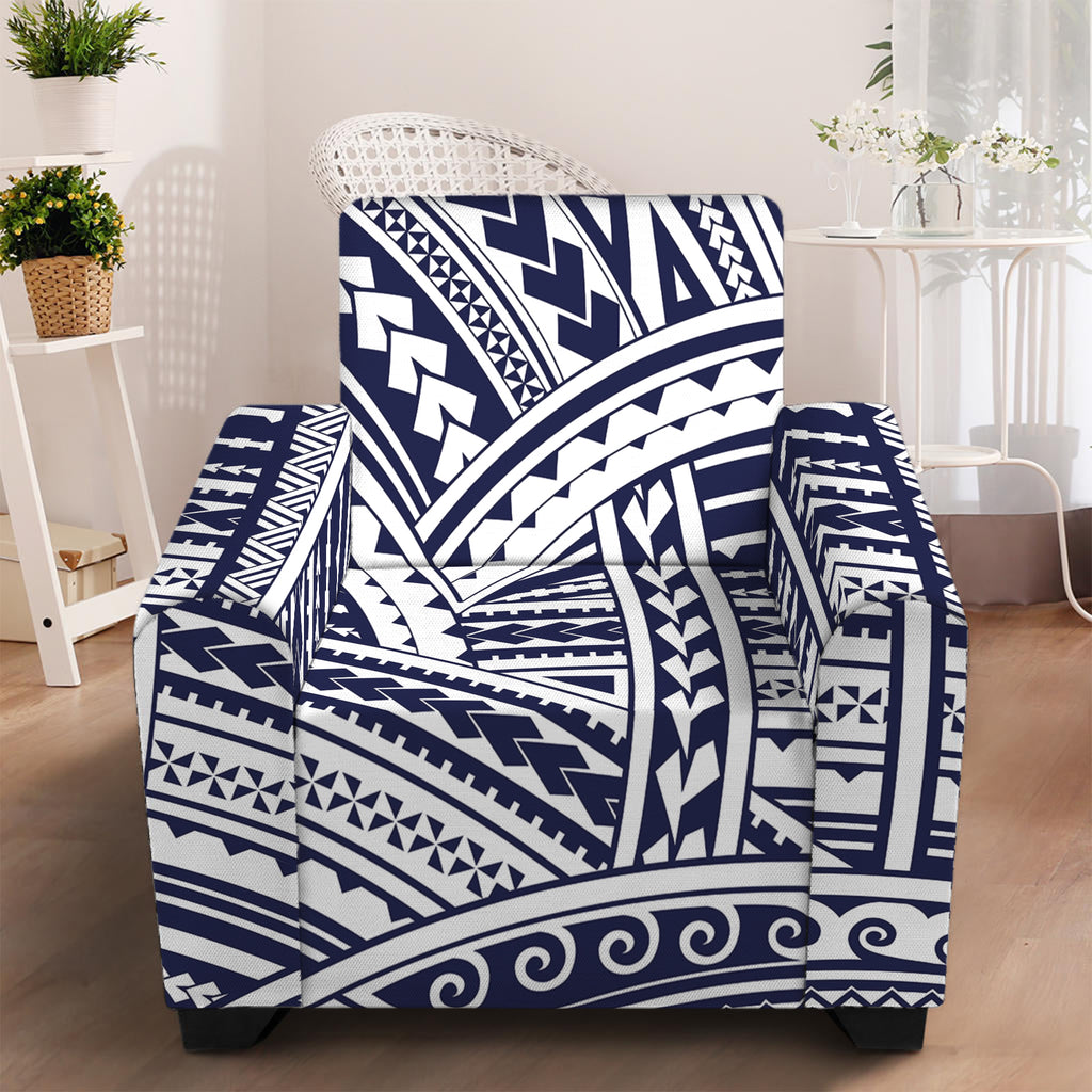 Blue Maori Polynesian Tattoo Print Armchair Slipcover