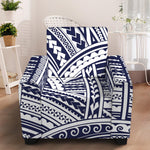 Blue Maori Polynesian Tattoo Print Armchair Slipcover