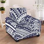 Blue Maori Polynesian Tattoo Print Armchair Slipcover