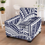 Blue Maori Polynesian Tattoo Print Armchair Slipcover