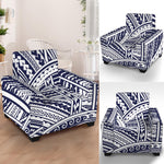 Blue Maori Polynesian Tattoo Print Armchair Slipcover