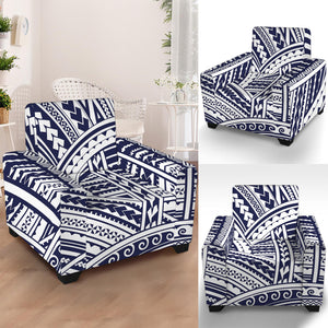 Blue Maori Polynesian Tattoo Print Armchair Slipcover