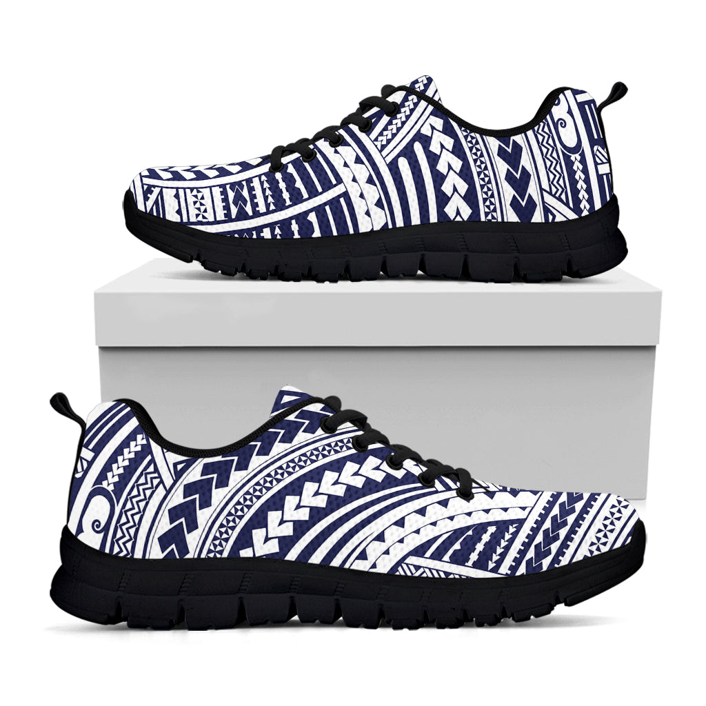 Blue Maori Polynesian Tattoo Print Black Sneakers