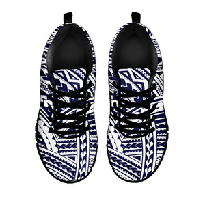 Blue Maori Polynesian Tattoo Print Black Sneakers