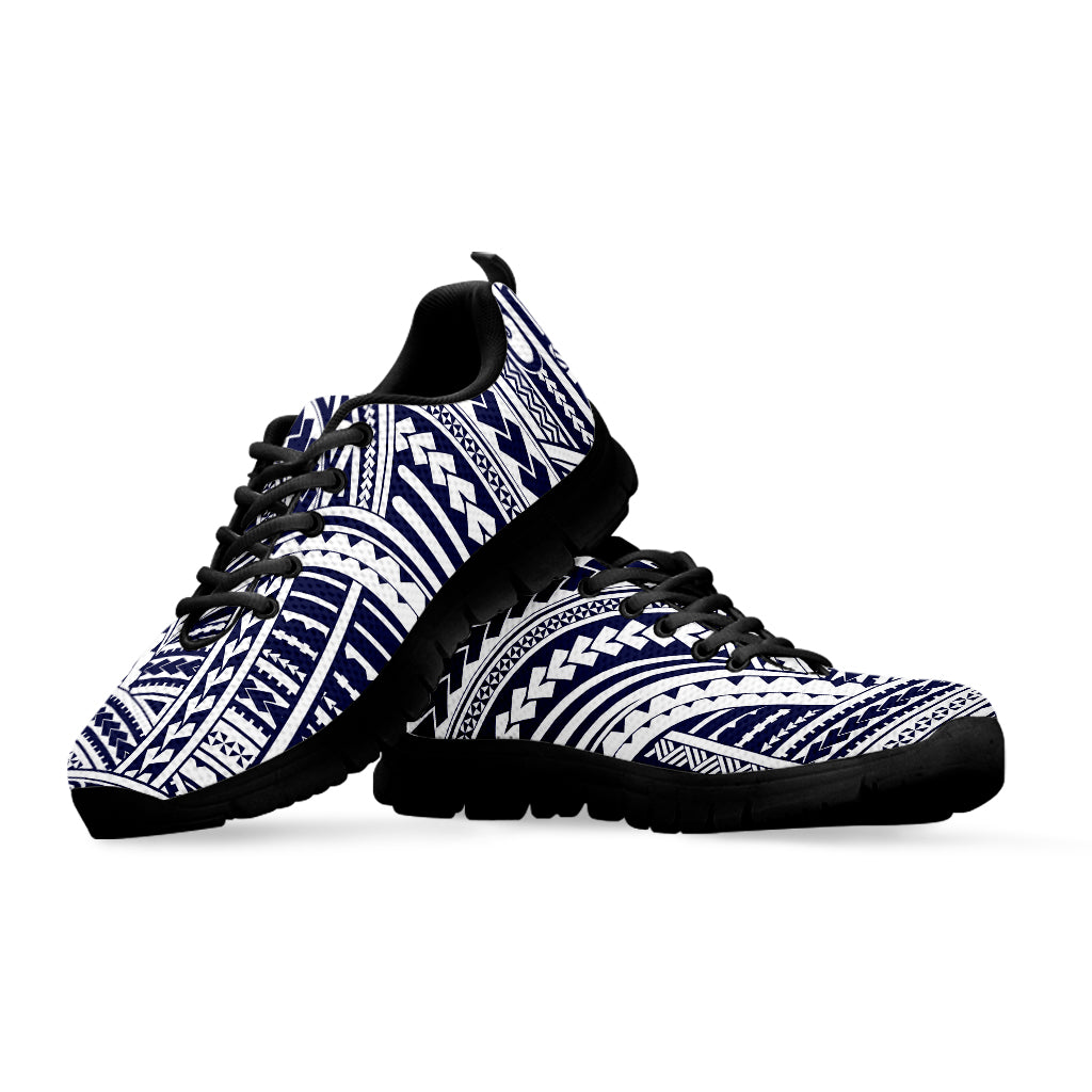 Blue Maori Polynesian Tattoo Print Black Sneakers