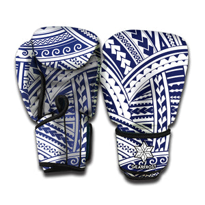 Blue Maori Polynesian Tattoo Print Boxing Gloves