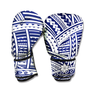 Blue Maori Polynesian Tattoo Print Boxing Gloves