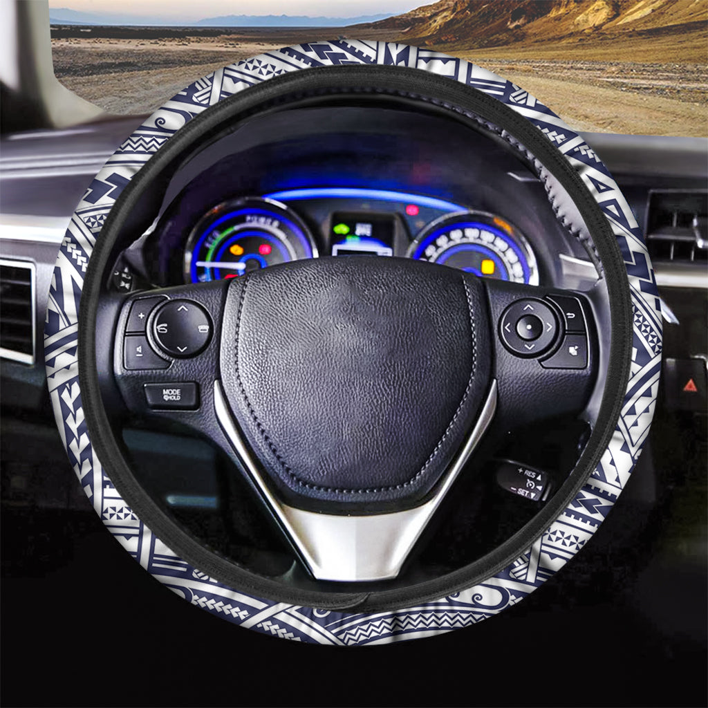 Blue Maori Polynesian Tattoo Print Car Steering Wheel Cover