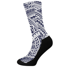 Blue Maori Polynesian Tattoo Print Crew Socks