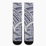 Blue Maori Polynesian Tattoo Print Crew Socks