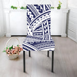 Blue Maori Polynesian Tattoo Print Dining Chair Slipcover