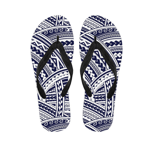 Blue Maori Polynesian Tattoo Print Flip Flops