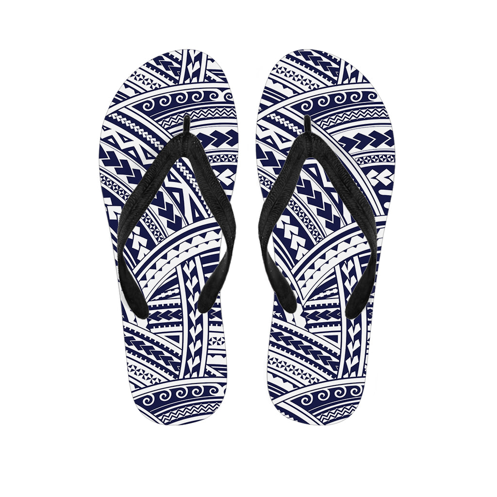 Blue Maori Polynesian Tattoo Print Flip Flops