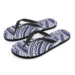 Blue Maori Polynesian Tattoo Print Flip Flops