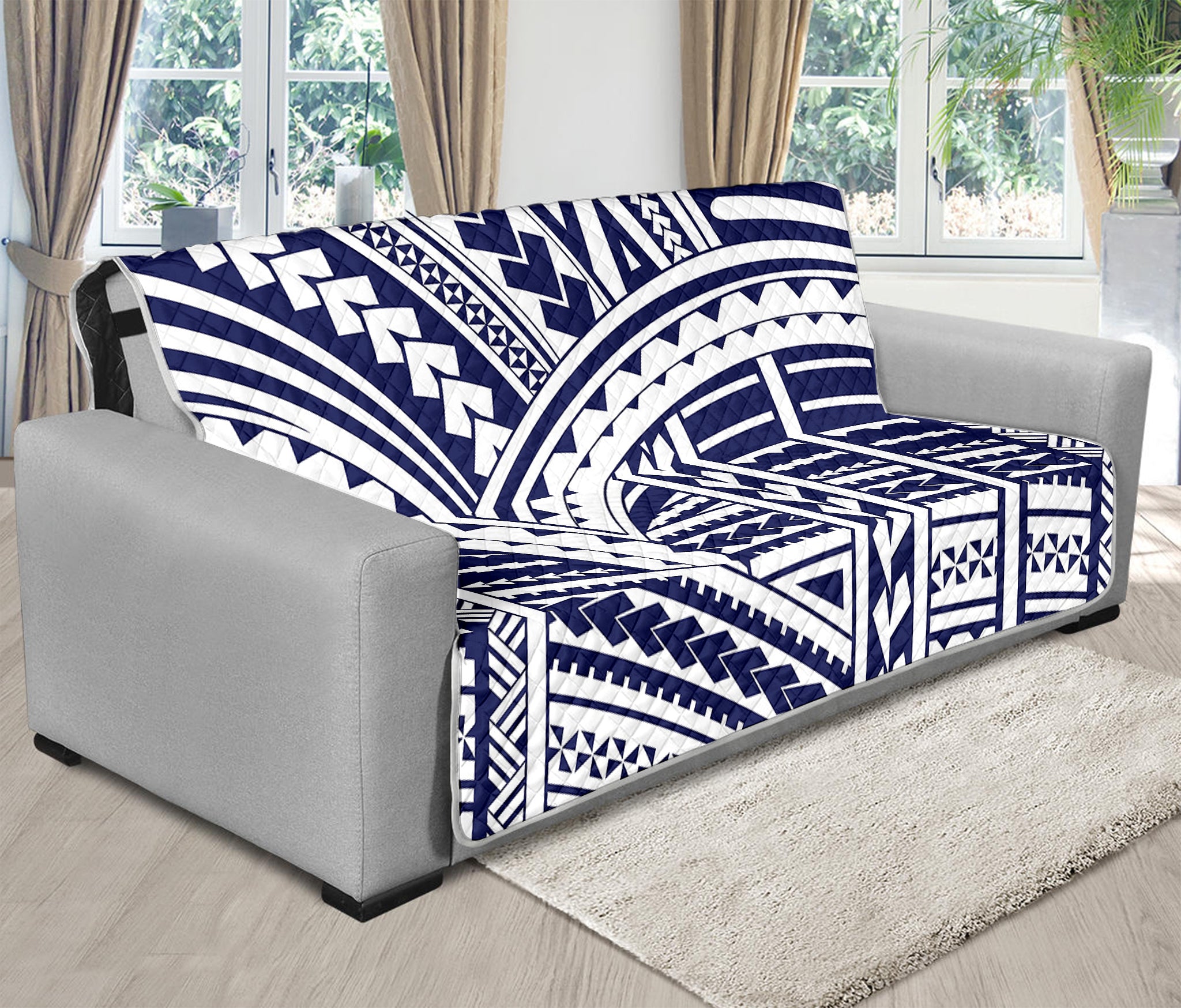 Blue Maori Polynesian Tattoo Print Futon Protector