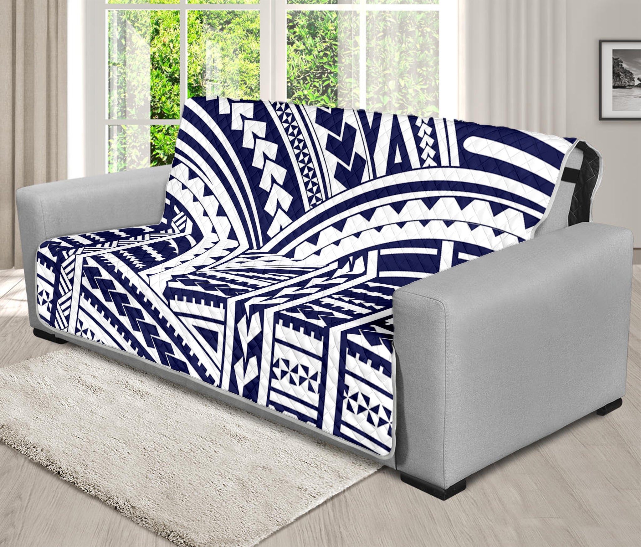 Blue Maori Polynesian Tattoo Print Futon Protector