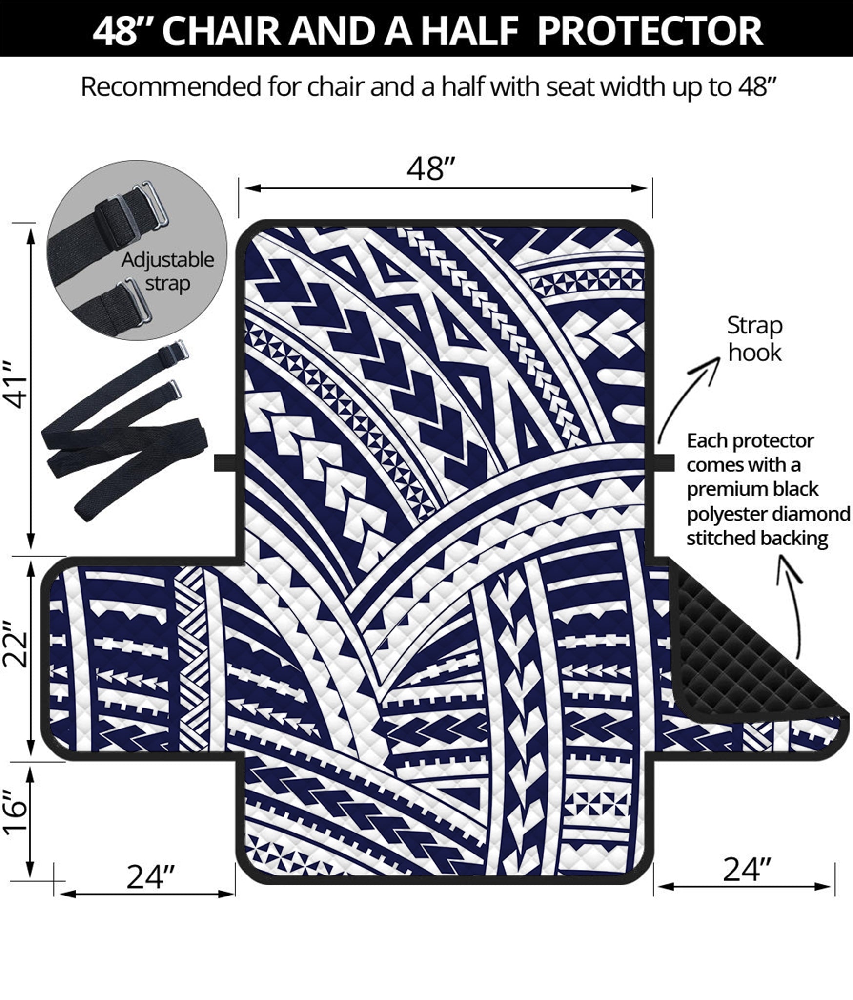 Blue Maori Polynesian Tattoo Print Half Sofa Protector