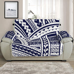 Blue Maori Polynesian Tattoo Print Half Sofa Protector