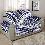 Blue Maori Polynesian Tattoo Print Half Sofa Protector