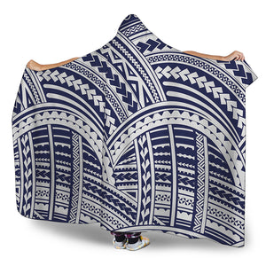 Blue Maori Polynesian Tattoo Print Hooded Blanket