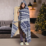 Blue Maori Polynesian Tattoo Print Hooded Blanket