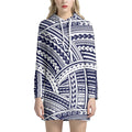 Blue Maori Polynesian Tattoo Print Pullover Hoodie Dress