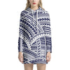 Blue Maori Polynesian Tattoo Print Hoodie Dress