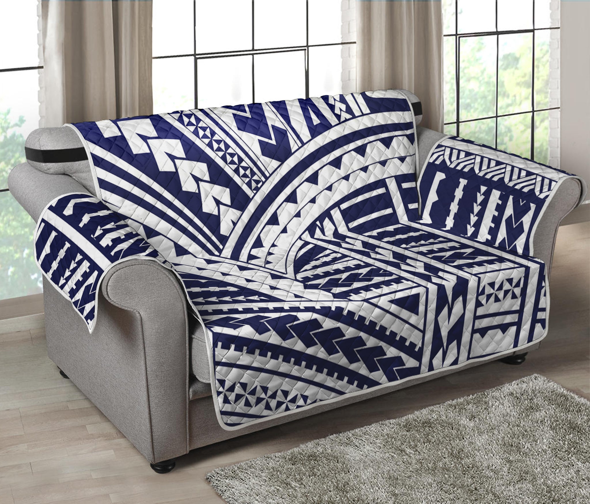 Blue Maori Polynesian Tattoo Print Loveseat Protector