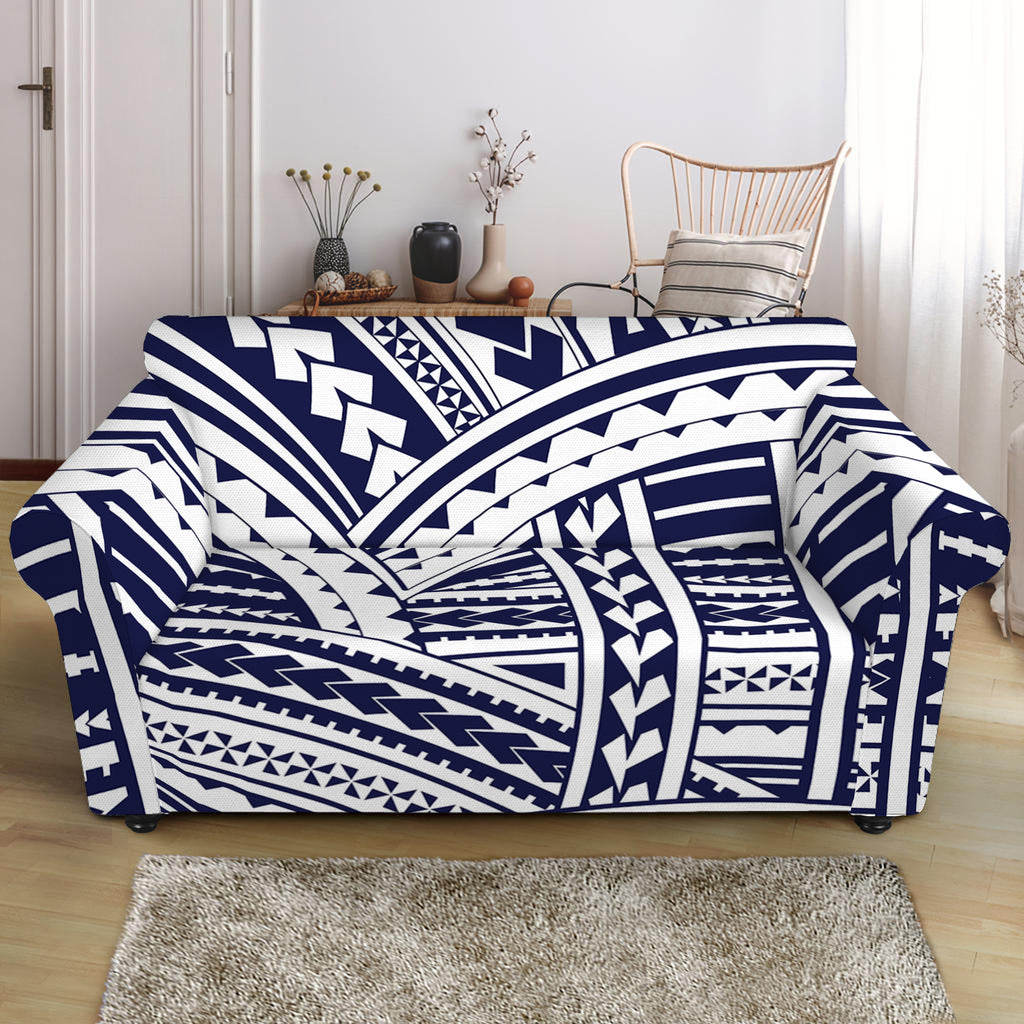 Blue Maori Polynesian Tattoo Print Loveseat Slipcover