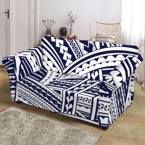 Blue Maori Polynesian Tattoo Print Loveseat Slipcover