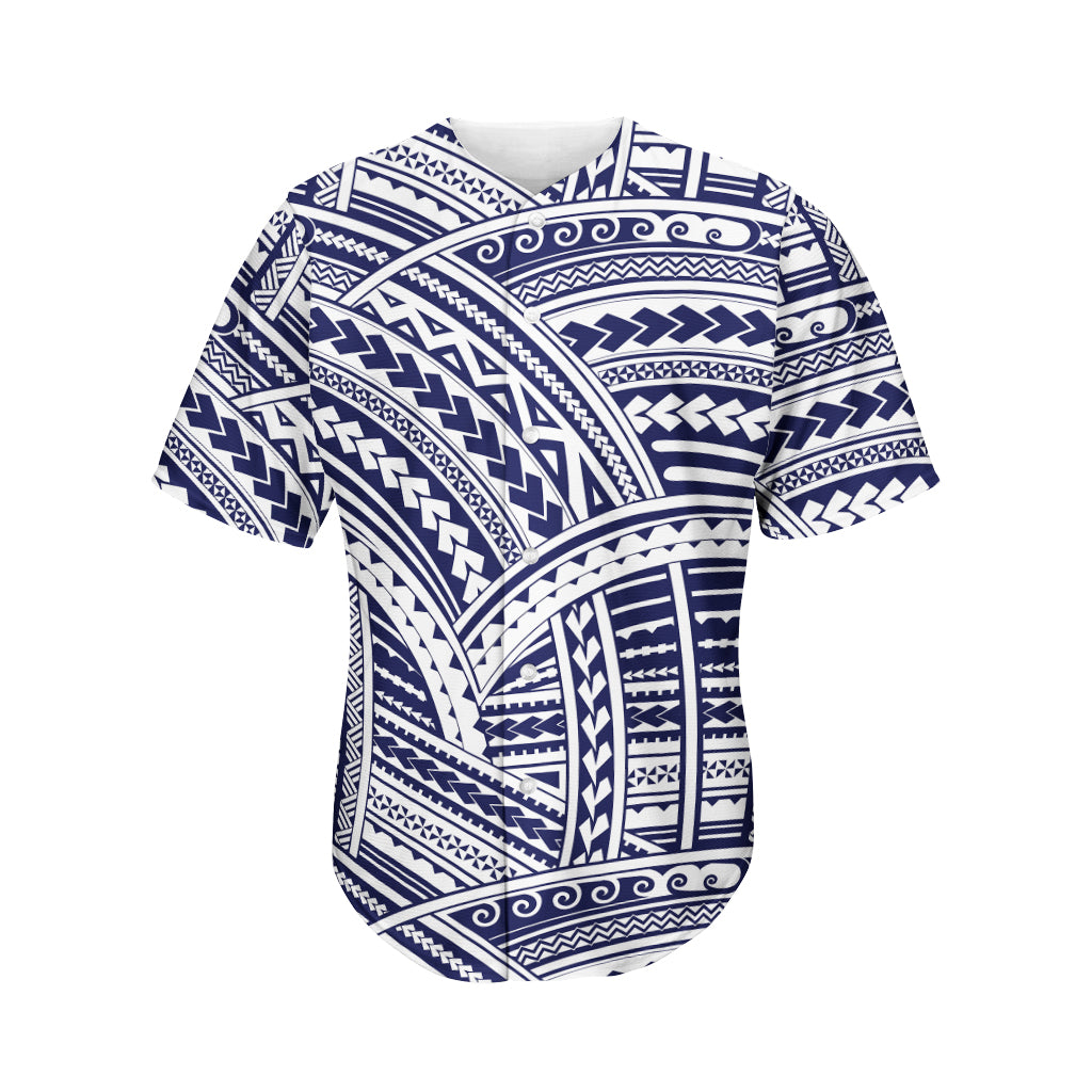 Blue Maori Polynesian Tattoo Print Men's Baseball Jersey