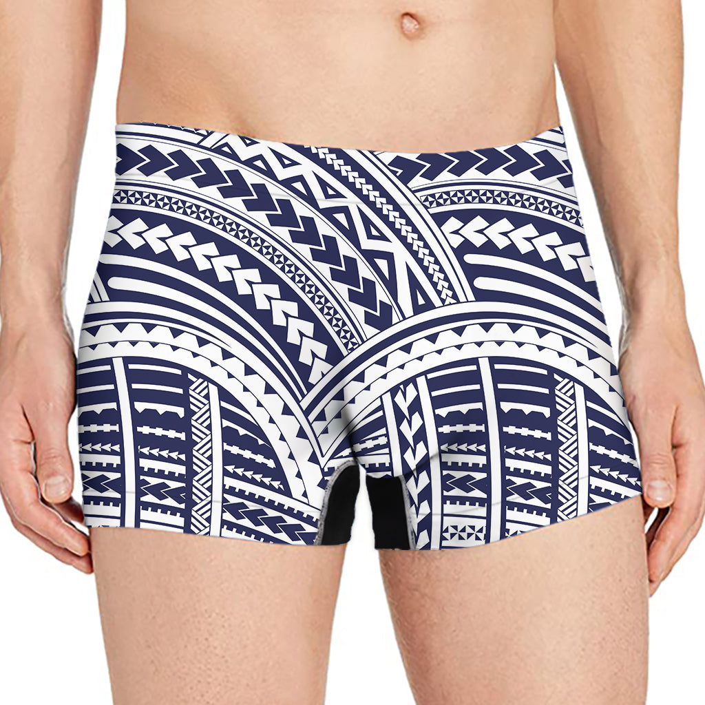 Blue Maori Polynesian Tattoo Print Men's Boxer Briefs