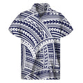 Blue Maori Polynesian Tattoo Print Men's Short Sleeve Shirt