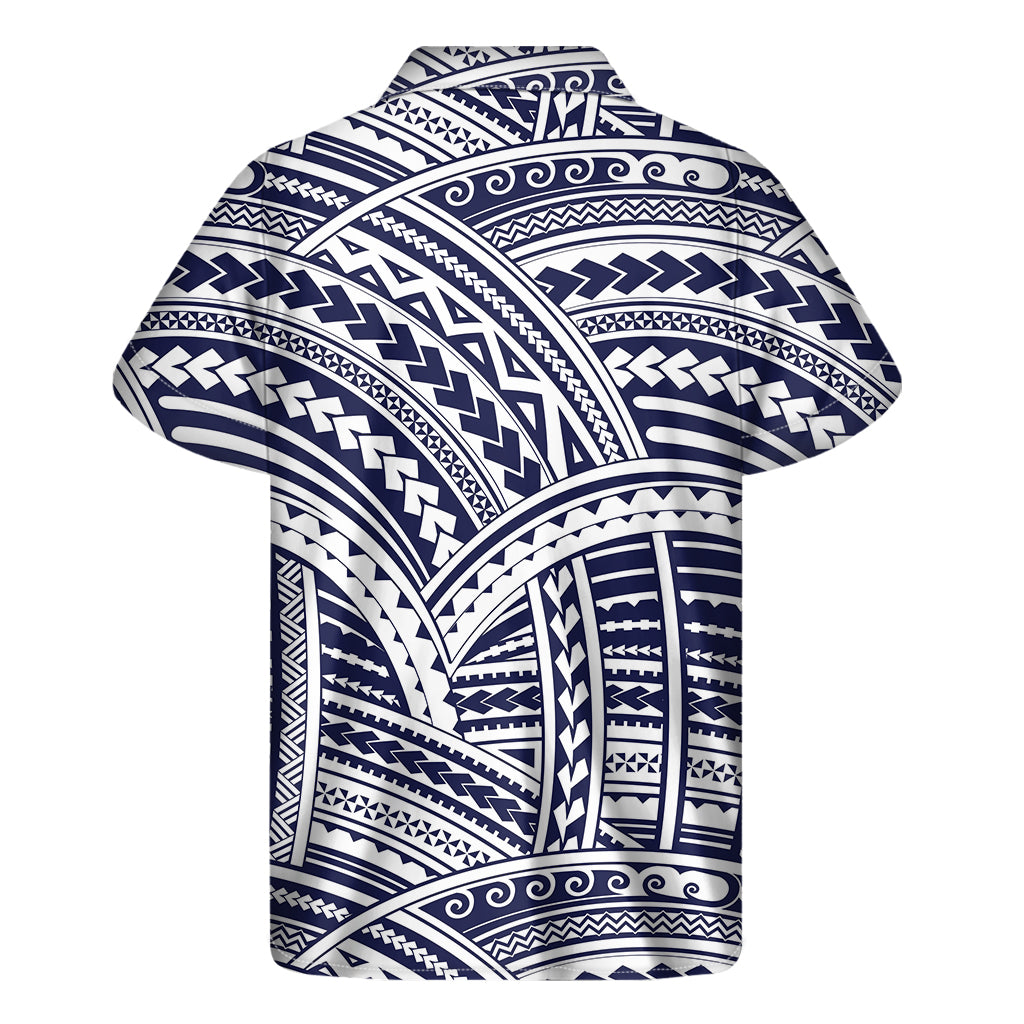 Blue Maori Polynesian Tattoo Print Men's Short Sleeve Shirt