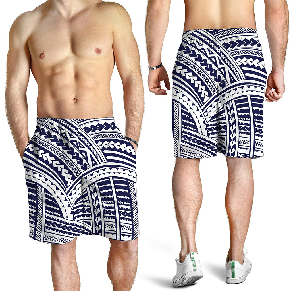 Blue Maori Polynesian Tattoo Print Men's Shorts