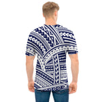 Blue Maori Polynesian Tattoo Print Men's T-Shirt