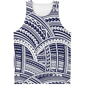 Blue Maori Polynesian Tattoo Print Men's Tank Top