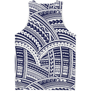 Blue Maori Polynesian Tattoo Print Men's Tank Top