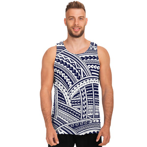 Blue Maori Polynesian Tattoo Print Men's Tank Top