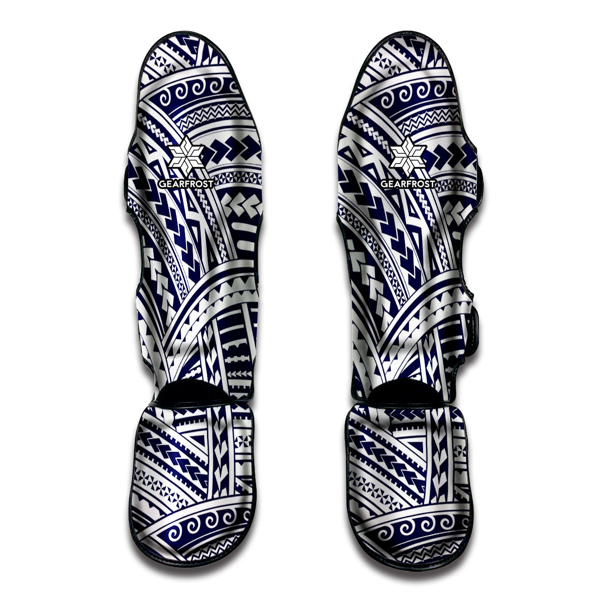 Blue Maori Polynesian Tattoo Print Muay Thai Shin Guard