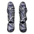 Blue Maori Polynesian Tattoo Print Muay Thai Shin Guards